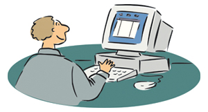 a person looking at spreadsheet on monitor.