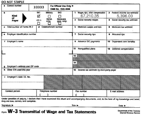 form W-3     