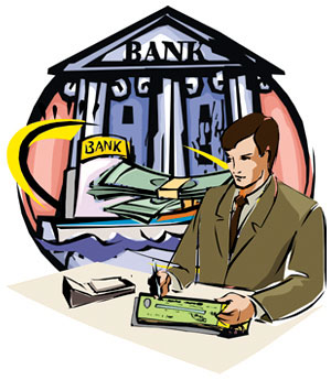 graphic of a person signing a check.