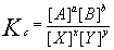 Kc = {[A]^a [B]^b} / {[X]^x [Y]^y}