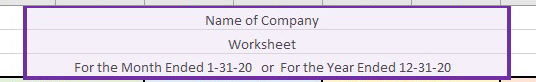 Heading section of the 10 column worksheet