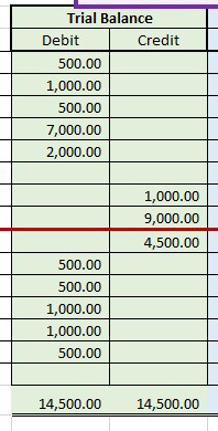 trial balance column on the ten column worksheet