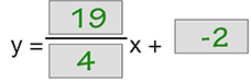 y equals the fraction 19 over 4 x plus negative 2