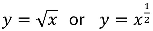 y is equal to the square root of x, or y is equal to x to the one half power.