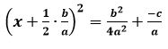 open paren x plus one-half times b over a close paren squared equals the fraction with numerator b squared and denominator 4 a squared plus negative c over a