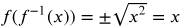 f of f inverse of x equals plus or minus the square root of x squared equals x