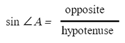 sin angle A = opposite/hypotenuse