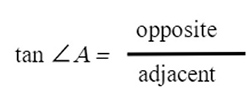 tan angle A = opposite/adjacent