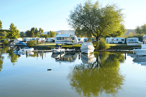 campground with RVs and boats