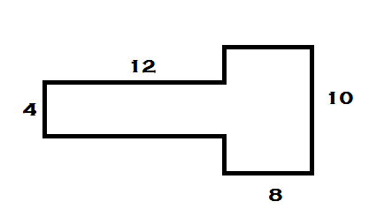 measurements of a T shaped room With measurements of 4 feet, 12 feet, 8 feet and 10 feet