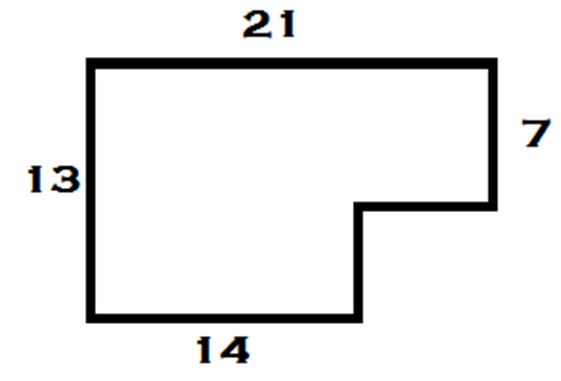 L shaped floor measurements are length = 21 and width = 13 with the other length = 14 and width = 7