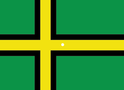 An illustration shows a green flag with a thick, black-bordered yellow lines meeting slightly to the left of the center. A small white dot sits within the yellow space in the exact center of the flag.