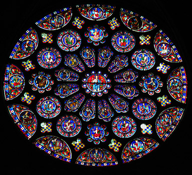 A picture of a stained glass window.