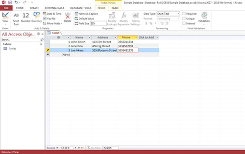 Access Table Example 7.02 Database Design