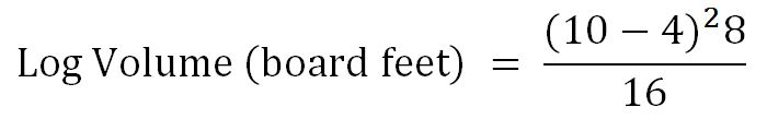 Log Volume (board feet) = (10-4)^2(8)/16