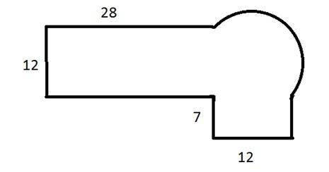 irregular shape with measurements being 28, 12, 7, and 12