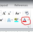 A red circle circles a button that you can select a color for your text. 