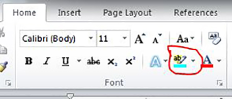 A red circle circles a button that you can select a color for highlighting the text.