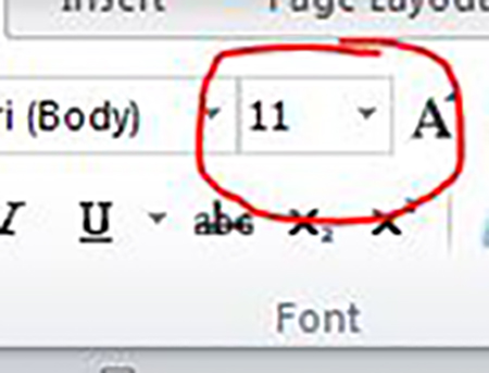 A red circle circles a arrow with number 11, which is next to the font