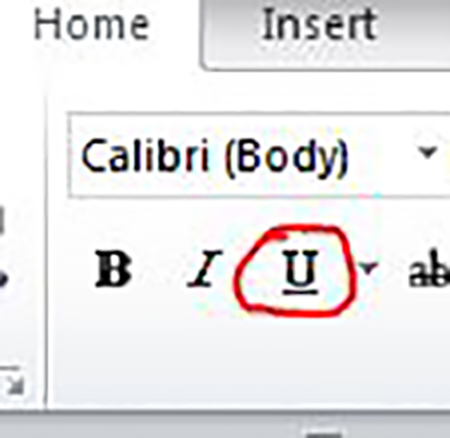 A red circle circles a letter u with underline button
