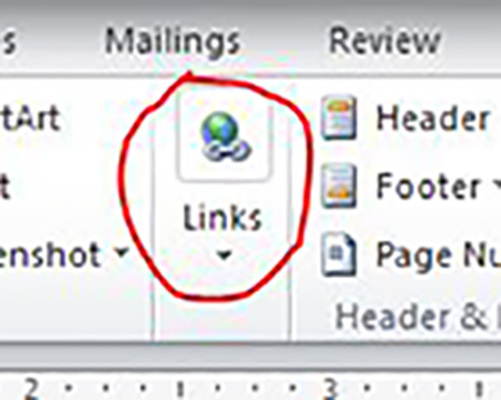A red circle circles the links button.