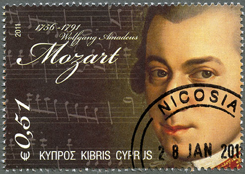 A stamp with Mozart's picture