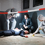 medical examiners collecting evidence from a crime scene