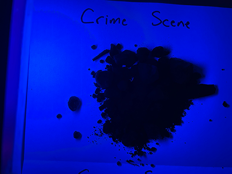 Soil under UV light, labelled Crime Scene