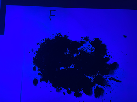 Soil under UV light, labelled F