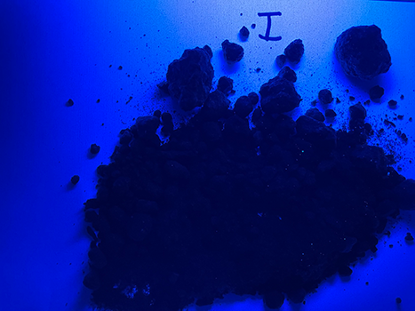 Soil under UV light, labelled I