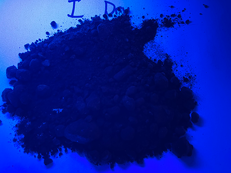 Soil under UV light labelled I - Dry