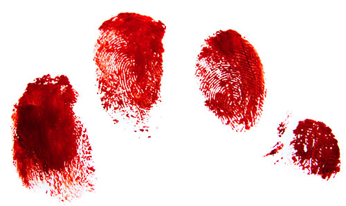 bloody fingerprints on a white wall