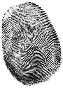 Fingerprint with a ridgeline that forms a complete circuit with a spiral or circular shape