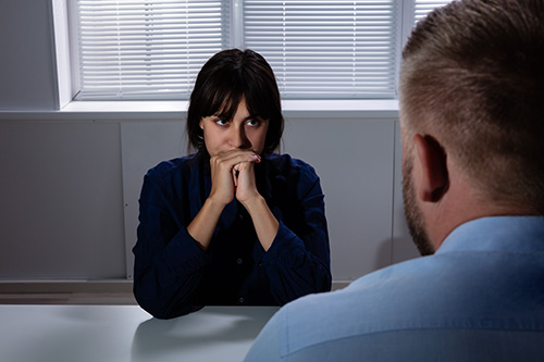 A sexual assault victim being interviewed.