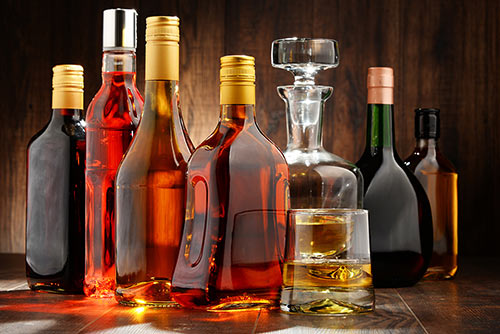 Several different types of alcohol bottles.