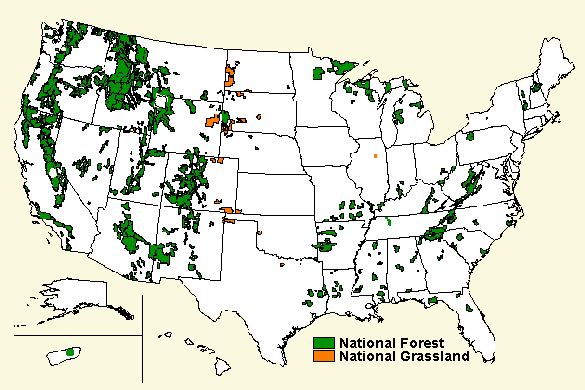 Map of National Forests and National Grasslands