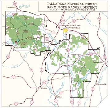 map of the Talladega National Forest's Oakmulgee ranger district