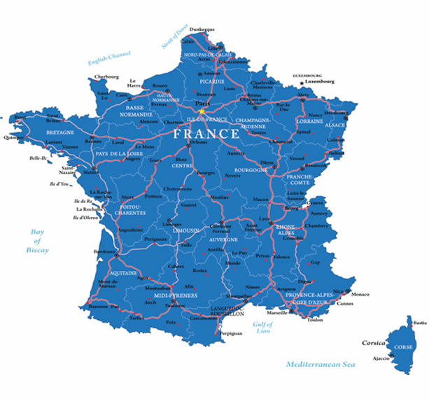 The major cities of France.
