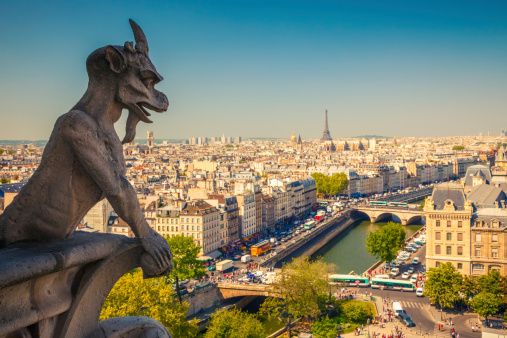 A grotesque gargoyle on Notre Dame Cathedral.