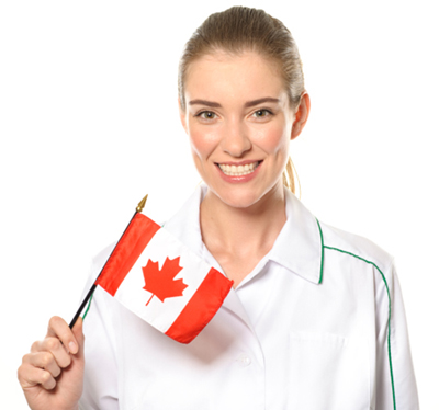 woman waving Candian flag