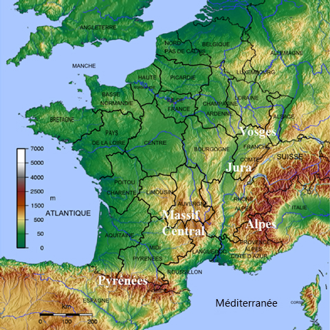 topographical map of France