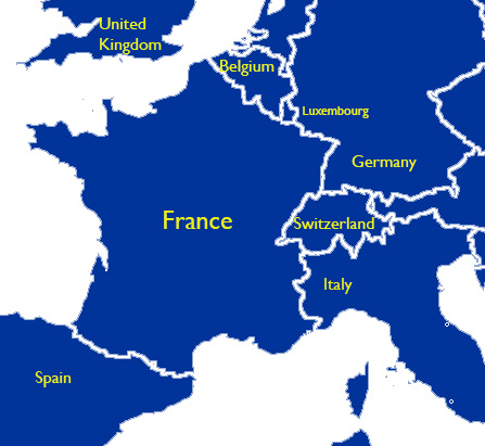 Map of France showing neighboring countries