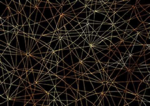 A web of colored lines that show the intersection lines and planes