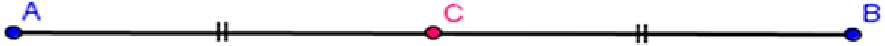 A line segment A to B has point C between them. The tick marks on A to C and on C to B indicate equal lengths of line