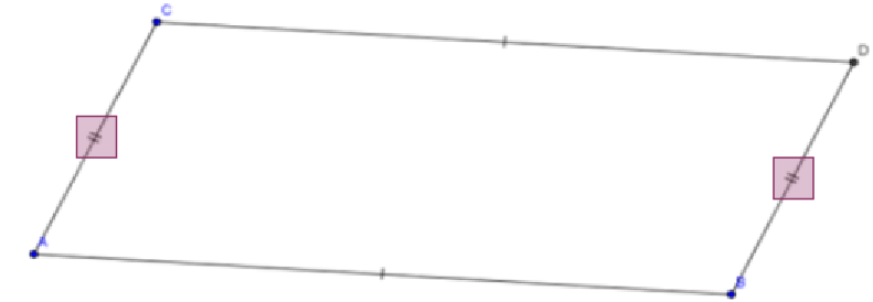 Parallelogram with points A, B, C, and D. Sides A to C and B to D are both marked with double dashes indicating equal length 