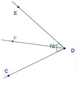 70 degree angle C D E is bisected by ray D to F