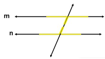 Two lines are cut by a transversal showing the alternate interior angles
