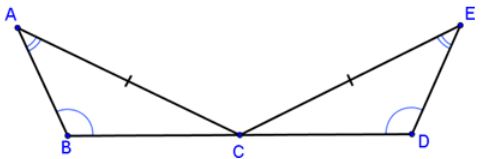 Triangle A B C is congruent to triangle E D C.