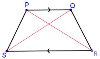 Trapazoid P Q R S is drawn again, this time with diagonals shown.