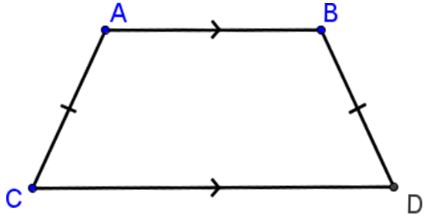 Trapazoid A B C D is shown with side A B parallel to side C D. Legs C A and D B are shown to be congruent